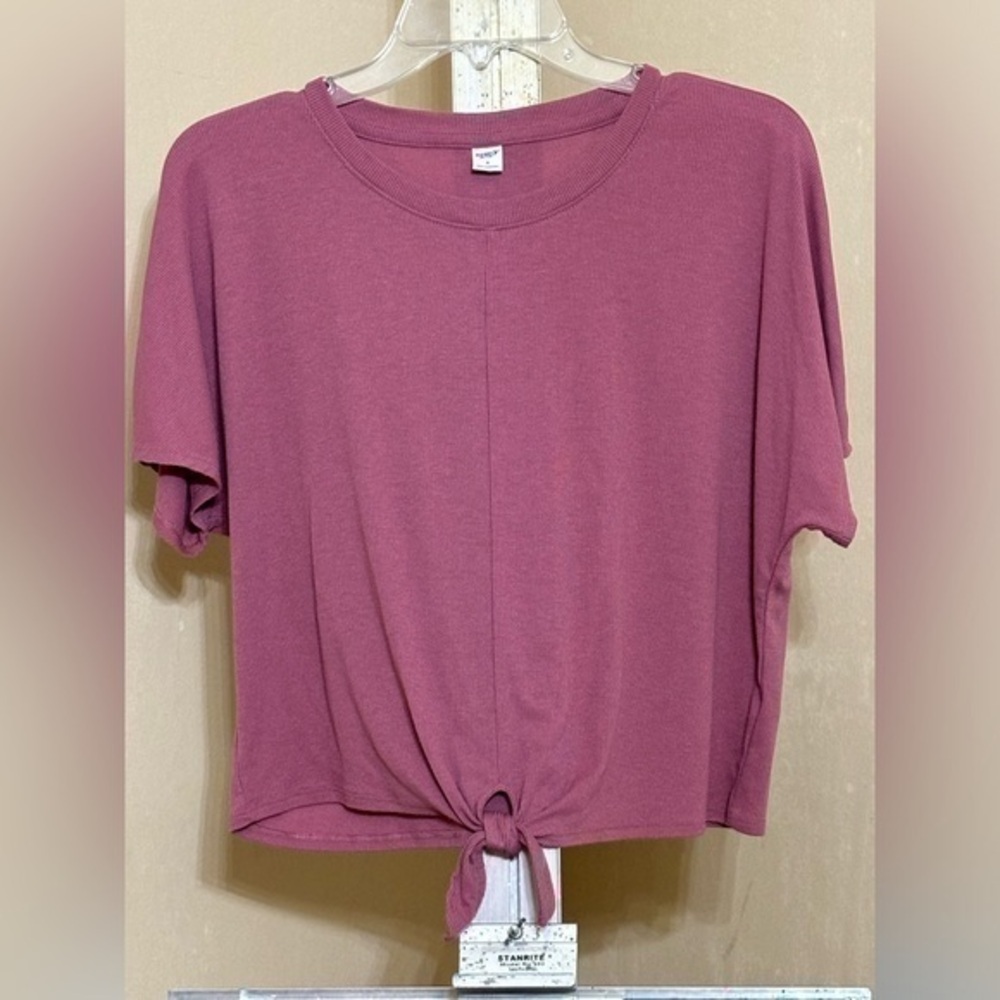 OLD NAVY ACTIVE RIBBED ROSE TIE WAIST SHORT SLEEVE TOP SZ SMALL